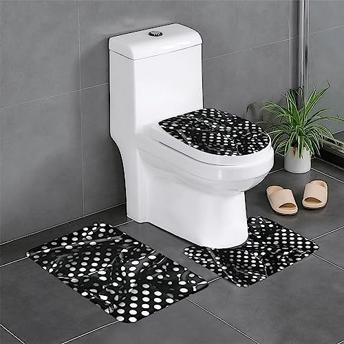 NALoRa Badezimmerteppich-Set, Schwarz und Weiß, 3-teilig, saugfähig, rutschfest, weich, für Badezimmer, Schlafzimmer, Küche und mehr von NALoRa