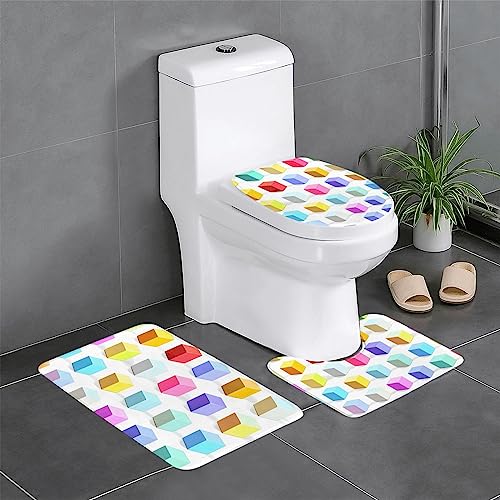 NALoRa Colorful Cubes 3-teiliges Badezimmerteppich-Set, saugfähig, rutschfest, weiche Badezimmermatten für Badezimmer, Schlafzimmer, Küche und mehr von NALoRa