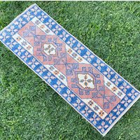 Oushak 2'4" X 6'5" Lachsblau Abstrakt Geometrisch Neu Handgemacht Läufer Teppich, Wolle Kleiner Bereich Boho Chic Versandkostenfrei von NAMASTERUG