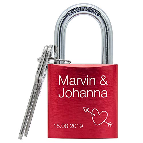 Liebesschloss mit Gravur und 2 Schlüsseln - großes massives Schloss mit Motiv (Rot) von Namenbar