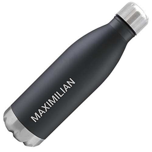 Edelstahl Trinkflasche mit Namen graviert - 500ml isolierte Thermosflasche individuell beschriftet (Schwarz) von Namenbar
