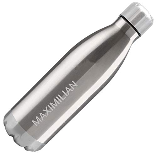 Edelstahl Trinkflasche mit Namen graviert - 500ml isolierte Thermosflasche individuell beschriftet (Silber) von Namenbar