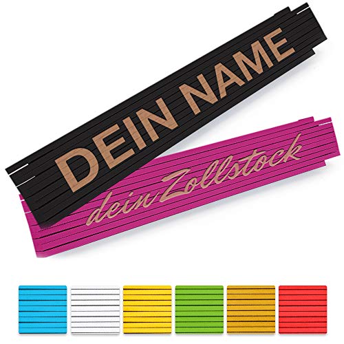 Zollstock mit Namen personalisiert - 2 Meter Holz-Gliedermaßstab mit Gravur in verschiedenen Farben - (einseitig oder zweiseitig Beschriftet) von Namenbar