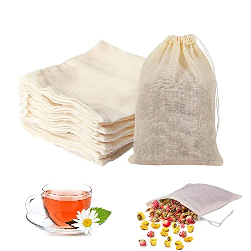 100 Stück 6 X 8cm Baumwoll Musselin Gewürzbeutel mit Kordelzug 100% Baumwolle Teabags Wiederverwendbare Gewürzsäckchen zum Kochen Teebeutel für Losen Tee Obsttee Kaffee Gewürze von NAMIS