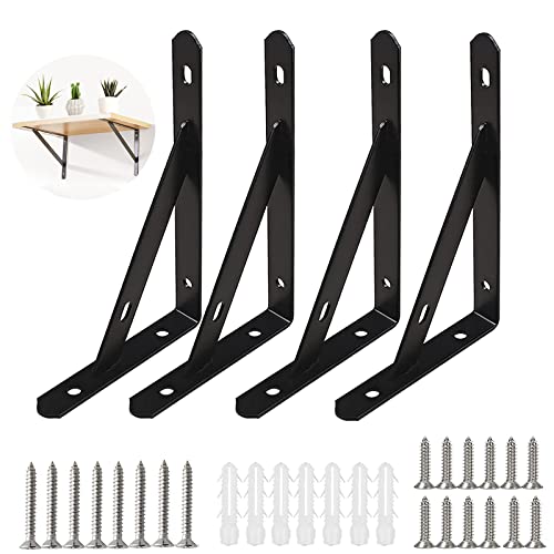 4 Stück Regalwinkel Schwarz Metall 200mm Regalträger Metall Schwerlast Wandregal Halterung Winkel 90 Grad Schwerlastkonsole mit Schrauben für Bücherregal Gärten küche(Tragkraft: 30KG) von NAMIS