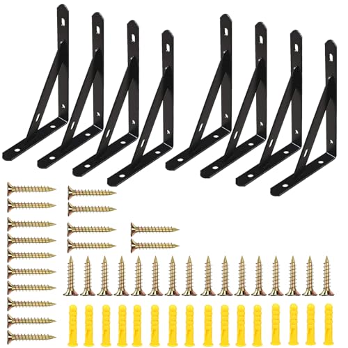 4 Stück Regalwinkel Schwarz Metall Regalträger Metall Schwerlast Wandregal Halterung Winkel 90 Grad Schwerlastkonsole mit Schrauben für Bücherregal Gärten küche(Tragkraft: 30KG) (300mm-Black) von NAMIS