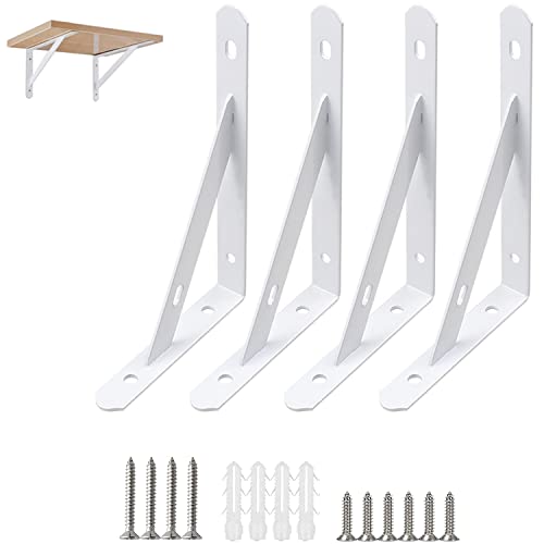 4 Stück Regalwinkel Weiss Metall 200mm Regalträger mit Schrauben Winkel Regal Regalhalterung 90 Grad Schwerlastkonsole Regalhalte für Wandmontage, Bücherregale, Garten, Küche, Bad(Tragkraft: 30KG) von NAMIS