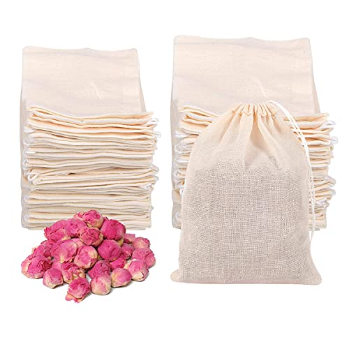 50 Stück Teebeutel für Losen Tee 6 X 8cm 50 Stück Baumwoll Musselin 8 x 10cm Gewürzbeutel mit Kordelzug 100% Baumwolle Teabags Wiederverwendbare Gewürzsäckchen zum Kochen Obsttee Kaffee Gewürze von NAMIS
