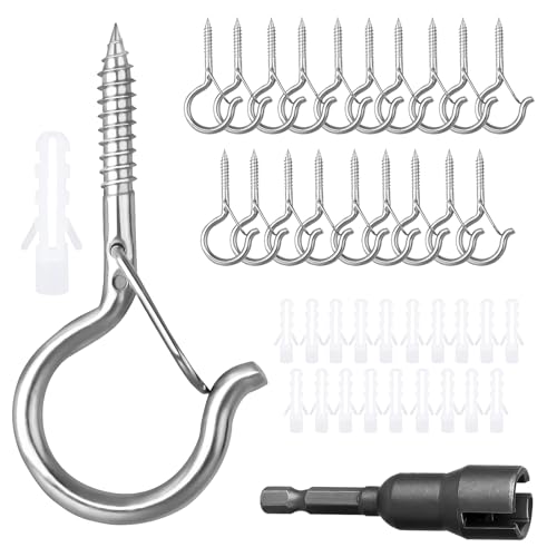 NAMIS 20 Stück Schraubhaken Edelstahl Silber,Screw in Hooks,Schraubhaken mit Sicherung, können für Blumentöpfe, Dekorative Lampen und Tassen Verwendet Werden von NAMIS