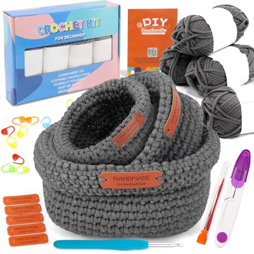 NAMIS Häkelset für Anfänger, Korb Häkeln Set mit Anleitung, Textilgarn zum Häkeln für Körbe, Häkelnadel, DIY Häkeln für Anfänger, Häkel Crochet Set Erwachsene, Häckel Kit NAMIS Häkelset für Anfänger, Korb Häkeln Set mit Anleitung, Textilgarn zum Häkeln für Körbe, Häkelnadel, DIY Häkeln für Anfänger, Häkel Crochet Set Erwachsene, Häckel Kit von NAMIS