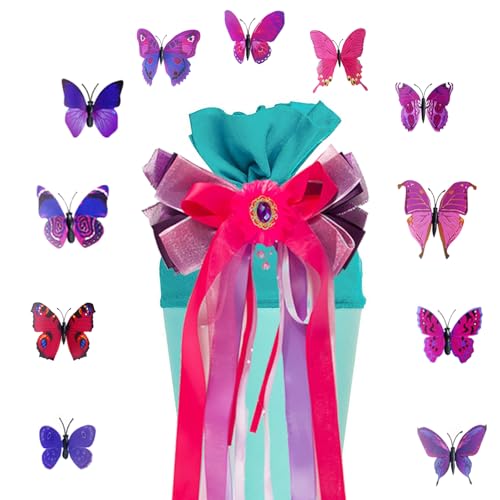 NAMIS Schultütenschleife Violett Rot mit Schmetterling Deko Zuckertüten Schleife Mädchen Geschenk Schleife mit Geschenkband Schleife Schultüte Junge Einschulung Schulanfang Deko von NAMIS