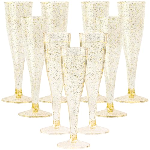 NAMIS Sektgläser Plastik 20 Stück Champagnerflöten aus Kunststoff 150ml Mehrweg Sektgläser mit Goldener Punkt Marker Plastik Sektgläser für Hochzeit Party Picknicks Outdoor Partys Mimosa Bar (Gold) von NAMIS