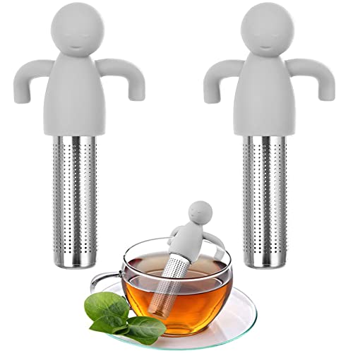 Tea Infuser 2 Stück 304 Edelstahl Teesieb Teefilter mit Griffen Tee Sieb Teeei Lustig Teeei für Losen Tee Teesieb für tasse teekanne mulling gewürze(grau) von NAMIS