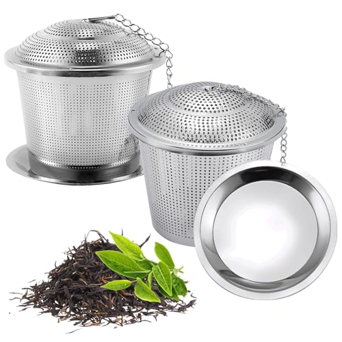 Teesieb für Losen Tee 2 Stück Teesieb Edelstahl Teesieb für Tasse Teefilter mit Deckel und Kettenhaken Teefilter Feinmaschig und Spülmaschinengeeignet Teesieb für Teekannen Tassen Gewürzei von NAMIS