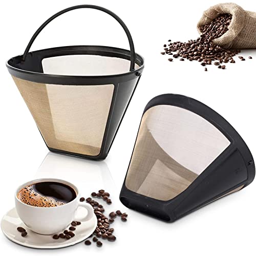 2-teilige Kaffeefilter, wiederverwendbare Kaffeefilter mit Griffen, Kaffeefilter aus Edelstahl, Kaffeefilter, Netzkorb, waschbare Goldfilter, geeignet für 8–12 Tassen Kaffee, Filtergröße 4 von Beichi