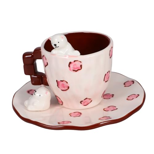 NAMOARLY 1Satz Eisbär Keramik Kaffeetasse mit Untertasse Handbemalte Tasse für Kaffee und Tee Sicheres Keramikmaterial Vielseitig Einsetzbar Perfektes Geschenkset von NAMOARLY