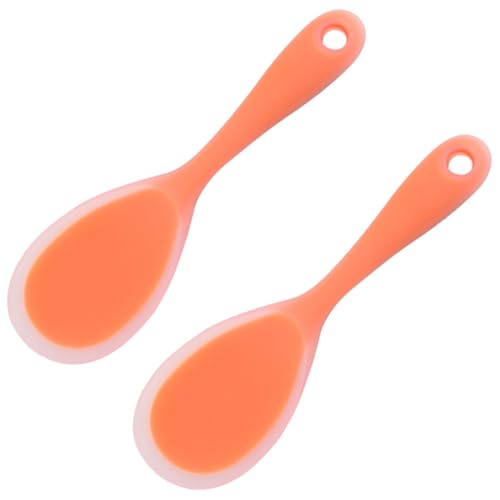 NAMOARLY 2 Stück Reislöffel aus Silikon Utensil Schaumlöffel zum Kochen geschlitzt Reiskocherlöffel Reislöffel Paddel Reiskelle Servierlöffel aus Silikon Küchenlöffel Orange von NAMOARLY