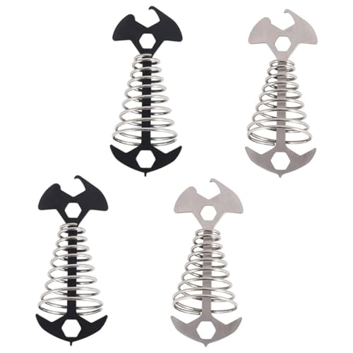 NAMOARLY 4 STÜCKE Fishbone Tent Peg Edelstahl und Schwarz Sturmsicherer Bodenanker mit Federhaken Leichtgewichtige Zeltheringe für Camping Wandern und Outdoor Aktivitäten von NAMOARLY