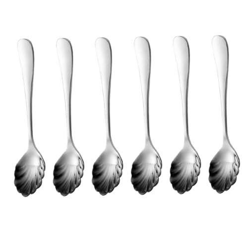 NAMOARLY 6 Stück Teiliges Edelstahl Kaffeelöffel mit Muschel Design Vielseitige Dessert und Eisportionierlöffel Praktisches Rührbesteck für Kaffee Tee und Kuchen Spülmaschinenfest und von NAMOARLY