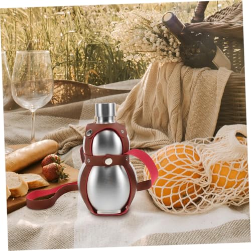 NAMOARLY Edelstahl Flachmann Wasserflasche Gourd Canteen mit Braunem Trageband Robuste Outdoor Trinkflasche Multifunktionale Auslaufsichere Sport Reiseflasche für Wandern und Picknick von NAMOARLY