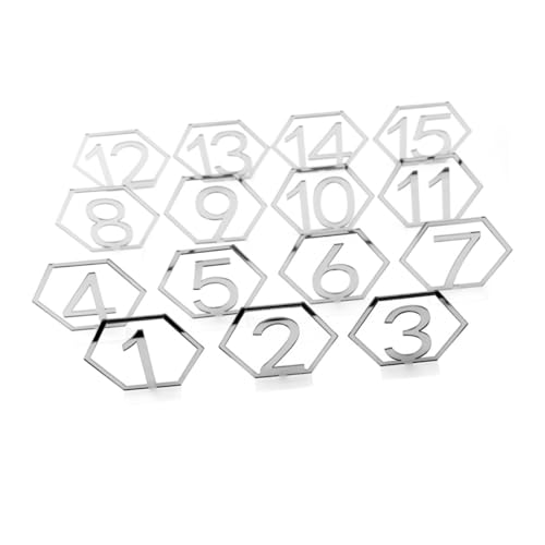 NAMOARLY Hohlraum Tischnummern Sechseckige Silberne Tischkarten Dekoration für Hochzeit Bankett Wiederverwendbare Tischtafeln mit Geometrischem Design Stilvolle Tischnummerierung von NAMOARLY