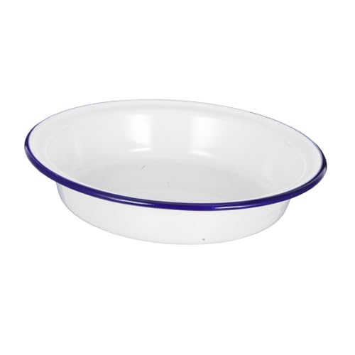 NAMOARLY Retro Emaille Servierplatte Großes Rundes Geschirr mit Blauem Rand für Obst Desserts und Gebratenes Hähnchen Robust Leicht zu Reinigen für Familienfeiern von NAMOARLY