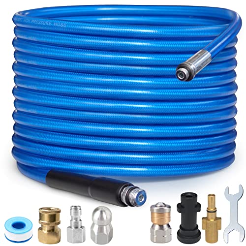 15m Rohrreinigungsschlauch Set | 3000 PSI/180 Bar Druckreiniger Schlauch | Rohrreinigungsspülanlage für Karcher K2 K3 K4 K5 K6 K7 & Bosch AQT Haushalts-Hochdruckreiniger | Blau von NAMOTEK