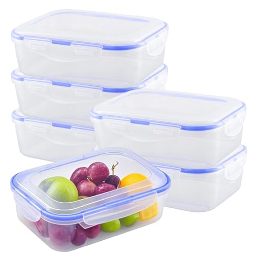 NAMYEUT 6 Stück Kunststoff Frischhaltedosen mit Deckel Rechteckig 1100ml, Frischhaltebox mit Deckel Luftdicht, Transparent Frischhaltebehälter für Kühlschrank, Meal Prep Boxen Spülmaschinenfest von NAMYEUT