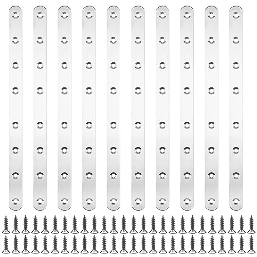 NAMYEUT 10 Stück 293x19mm Flachverbinder Edelstahl Lochplatten, Metall Flache Platte Halterung Metallverbinder Lochplatte Holzverbinder Verbindungsplatte mit 80 Schrauben für Möbel von NAMYEUT