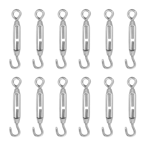 NAMYEUT 12 Stück M4 Spannschloss Drahtspanner Edelstahl, Spannhaken Edelstahl Drahtseil Spanner, Öse und Haken Spannschloss zum Spannen von Drahtseilverbindungen, Aufhängen von NAMYEUT