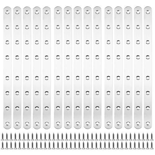 NAMYEUT 15 Stück Flachverbinder Edelstahl, 293 x 19 x 3mm Lochplatte Holzverbinder Flachverbinder Metall, 8 Löcher Verbindungsplatte Metallverbinder für Verbindung Holzmöbeln von NAMYEUT