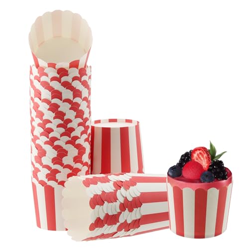 NAMYEUT 200 Stück Cupcake Förmchen Rot Weiß, Cupcake Backbecher, Cupcake Backbecher Einweg, Mini Muffin Förmchen Papier, Geeignet für Geburtstag, Hochzeit, Party, 7 x 6 x 5.5cm von NAMYEUT