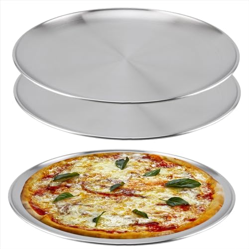 NAMYEUT 3 Stück 26cm Pizzablech Edelstahl Rund, Pizzatablett Rund Pizzaform Edelstahl Pizza Backblech Antihaftes Edelstahl Teller zum Backen im Ofen, Pizza & Flammkuchen, Spülmaschinenfest von NAMYEUT