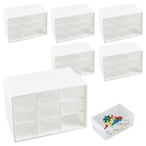NAMYEUT 6 Stück Bastelbox Aufbewahrung mit 9 Schubladen, 18x12x10cm Mini Schubladenbox Weiß, Kleine Schubladen Organizer, Schreibtisch Aufbewahrungsbox mit 9 Schubladen von NAMYEUT