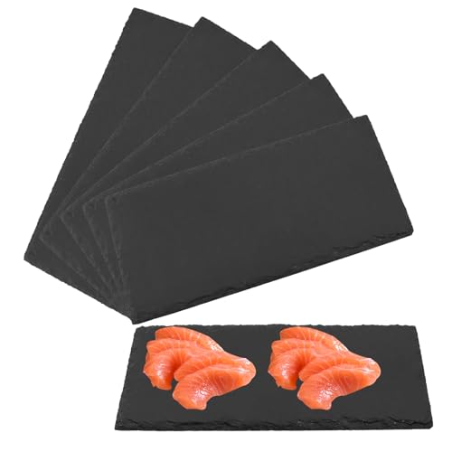 NAMYEUT 6 Stück Schieferplatten Rechteckig 25 x 12 cm, Schieferplatte Servierplatte, Servierplatten aus Schiefer, für Büffets, Desserts, Sushi, Snacks, Schwarz von NAMYEUT