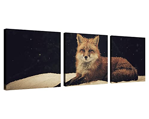 NAN Wind Snow Fox Leinwand-Kunst, Wildtier-Dekor, eleganter roter Fuchs, Bilder auf Leinwand, Wandkunst für Zuhause, Büro, Dekorationen, Wohnzimmer, Schlafzimmer und Küche, 3 Stück, gerahmte von NAN Wind