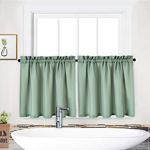 NANAN Waffelgewebte strukturierte kurze Vorhänge für Badezimmer, wasserdichte Fensterabdeckung für Küche, 76,2 x 76,2 cm, Salbei, 2 Stück von NANAN