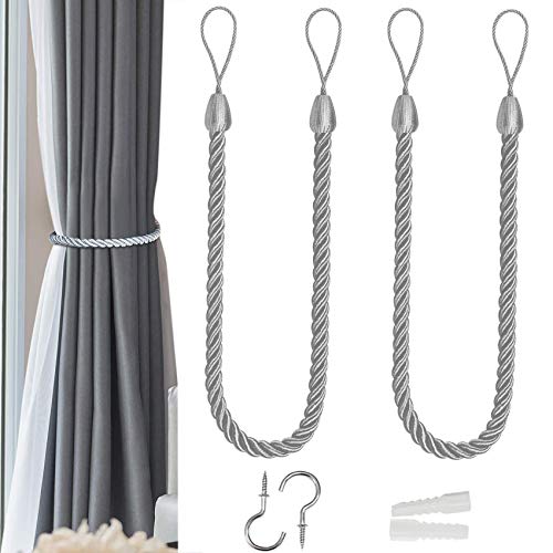 Curtain Rope Buckle, Geflochtene Vorhang Raffhalter Künstlerische Raumdekoration, Natürliche Strick-Baumwolle, Raffhalter für Durchsichtige und Verdunkelnde Vorhänge, 1 Paar (Grau) von NANAOUS