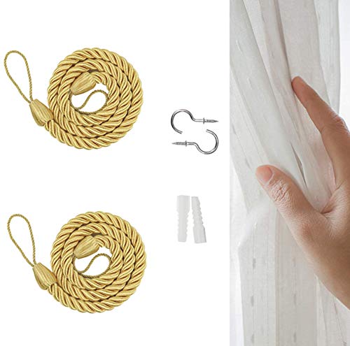 Curtain Rope Buckle, Geflochtene Vorhang Raffhalter, Künstlerische Raumdekoration, Natürliche Strick-Baumwolle, Raffhalter für Durchsichtige und Verdunkelnde, Baumwollseil, 2 Stück (Beige) von NANAOUS