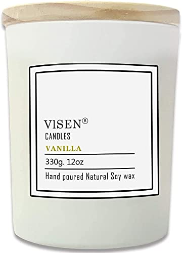 Soja-Duftkerzen, natürliche Bio-Kerzen für Haus duften mit dicken Milchglas und Bambus-Holz-Deckel, 12 Oz/50 Stunde langlebig, stark duftende Kerze für Herbst-Dekor große Geschenke(Vanille) von NANASO