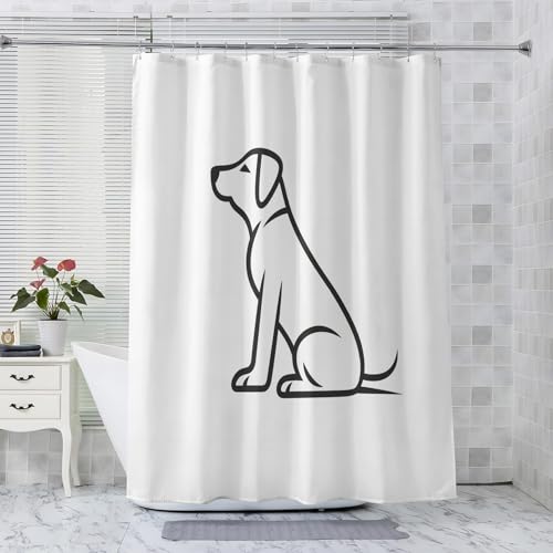 NANDHA Duschvorhang Hunde 120 x 200 - Schwarz Weiß Duschvorhänge, Anti Schimmel Waschbar Wasserdicht Polyester Textil Shower Curtains mit 12 Duschvorhangringe für Badezimmer Badewanne von NANDHA