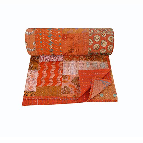 Traditionelle indische Baumwolle bestickte Bettwäsche böhmische Bettwäsche Set Decke Kantha Quilt Vintage Kantha Quilt Wrap Bettwäsche Blumenmuster Gudri Ralli Einzelbettdecke Patchwork Kantha Decke von NANDNANDINI TEXTILE