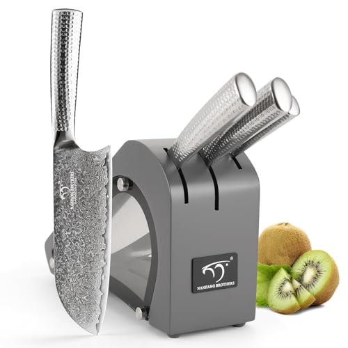 NANFANG BROTHERS Damaskus Küchenmesser Set VG10 Stahl 67 Lagen Superior, Damaskus Kochmesser mit gehämmerten Griffen und Holzblock-Grau NANFANG BROTHERS Damaskus Küchenmesser Set VG10 Stahl 67 Lagen Superior, Damaskus Kochmesser mit gehämmerten Griffen und Holzblock-Grau von NANFANG BROTHERS