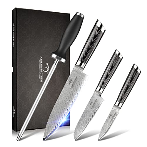 NANFANG BROTHERS Damaskus Messer Set, Japanisches Messer Set, Chefs Messer Sets Professional, 4-teiliges Küchenmesser Set, 8" Küchenmesser, 5" Santoku Messer,3.5" Paring Messer und Schärfer NANFANG BROTHERS Damaskus Messer Set, Japanisches Messer Set, Chefs Messer Sets Professional, 4-teiliges Küchenmesser Set, 8" Küchenmesser, 5" Santoku Messer,3.5" Paring Messer und Schärfer von NANFANG BROTHERS