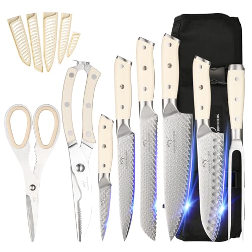NANFANG BROTHERS Küchenmesser-Set, 9-Teiliges Damaststahl-Kochmesser-Set mit Kochmesser-Rolltasche, VG10 Profi-Messerset mit Küchengabel und Küchenschere NANFANG BROTHERS Küchenmesser-Set, 9-Teiliges Damaststahl-Kochmesser-Set mit Kochmesser-Rolltasche, VG10 Profi-Messerset mit Küchengabel und Küchenschere von NANFANG BROTHERS
