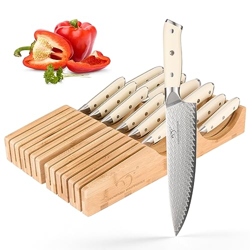 NANFANG BROTHERS Profimesser Damaskus Messerblock Holz Set 14er Damastmesser küchenmesser Kochmesser-Set Aus Edelstahl,Messerblock mit Scharfe Messer von NANFANG BROTHERS