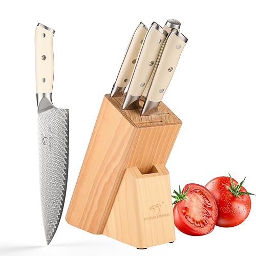 NANFANG BROTHERS Profimesser Damaskus Messerblock Holz Set 5er Damastmesser küchenmesser Kochmesser-Set Aus Edelstahl,Messerblock mit Scharfe Messer NANFANG BROTHERS Profimesser Damaskus Messerblock Holz Set 5er Damastmesser küchenmesser Kochmesser-Set Aus Edelstahl,Messerblock mit Scharfe Messer von NANFANG BROTHERS
