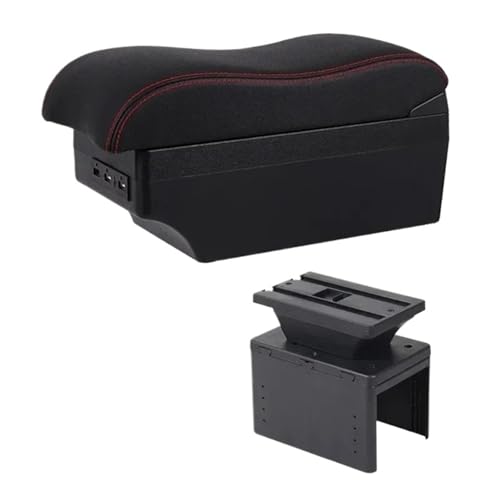 NANGAEBPPW Armlehnen-Box Auto Für R&enault Für Clio 5 Armlehnen-Box Für Captur Für Clio5 Leder-Armstütze Mittelkonsolen-Aufbewahrung(E2 Rote Linie) von NANGAEBPPW