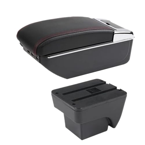 NANGAEBPPW Auto-Armlehne Für Seat Für Ibiza Armlehnenbox Für Ibiza 6j Für Ibiza 6L 2018-2025 Auto Aufbewahrungsbox Nachrüstung Innenraum(C1 rote Linie 7USB) von NANGAEBPPW