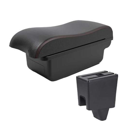NANGAEBPPW Für Proton Für Saga Armlehnen-Aufbewahrungsbox Leder-Armlehne Auto-Styling USB Mittelkonsolen-Zubehör(A1 Schwarz Rot KEIN USB) von NANGAEBPPW